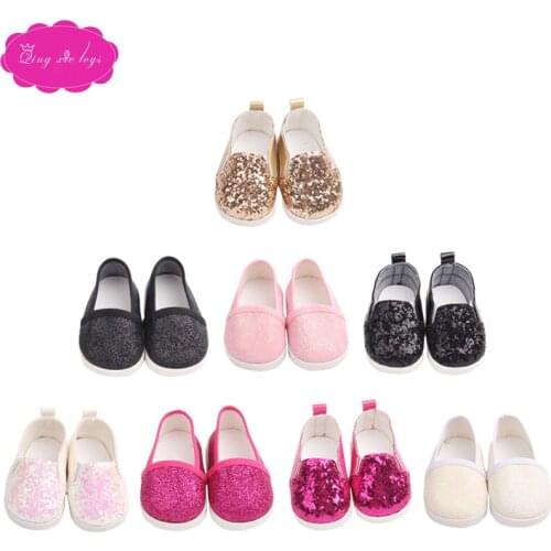 Doll shoes Casual sequins Baby toys fit American 18 inch Girls doll and 43-cm baby doll shoe accessories s164-s171