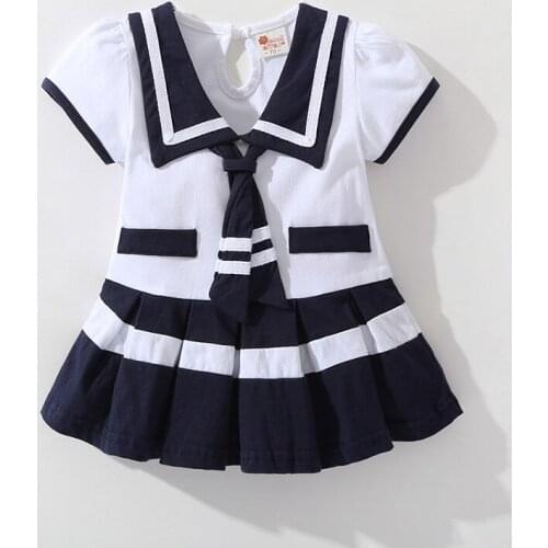 Summer New Baby Girl Navy Lapel One Piece Rompers Newborn Clothes for Going Out Student Baby Jumpsuit