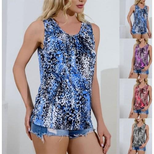 Women Summer Sleeveless Tank Top Multicolor Gradient Leopard Print Casual Loose Vest Scoop Neck Beach Pullover Tunic Top
