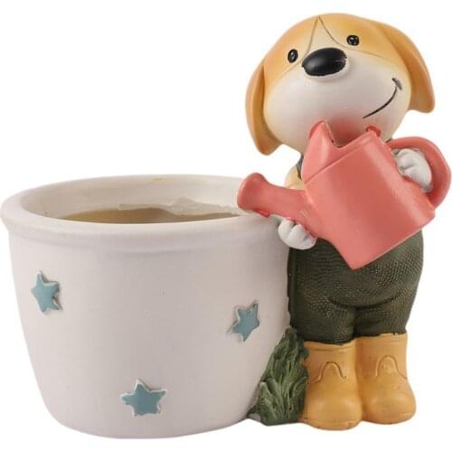 Fashion funny sculpture Cartoon Cute Dog Dog White Meat Green Planting Flowerpot Desktop Gardening, Garden Dinghua Flower Pot