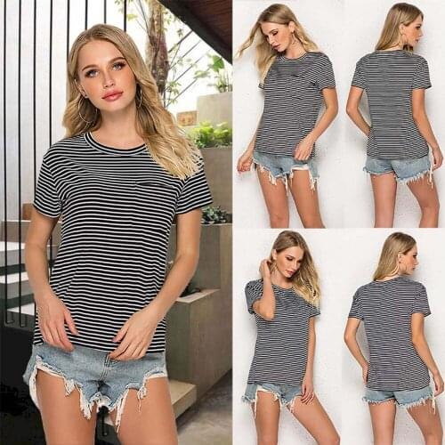 Fashion Striped Women T Shirt Short Sleeve T Shirts Summer Female Casual O Neck Tops Tee Harajuku Vintage Casual Tee Shirt