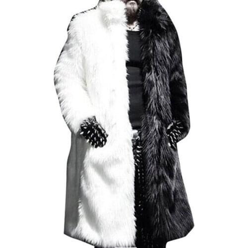 Mens Winter Faux Fur Jacket Black Gown White Long Windbreaker Thick Warm Fashion Man Faux Fur Coat Chaqueta De Cuero Masculina