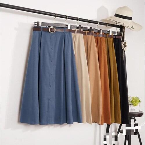 2020 10 Colors Available New Arrival Single Breasted Suede Leather Skirt Saias Longas Casuais With Belt Free Shipping