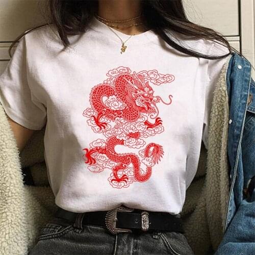 2021 New Women T-shirts Chinese Dragon Printed T Shirt Summer Short Sleeve Harajuku Funny Oversized T-shirt Female Ulzzang Tops