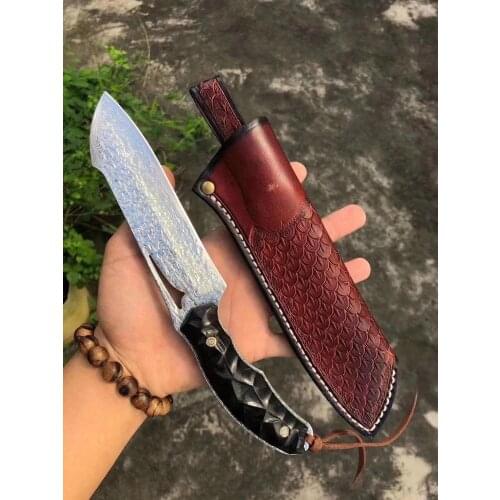 High Quality Damascus Steel Fixed Blade Knife Tactical Utility Knife Outdoor Hunting Camping Survival Straight Knives EDC