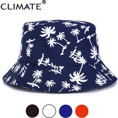 CLIMATE Coconut Tree Bucket Sun Hats Hat Men Women Fishing Hat Cotton Hip Hop Beach Seaside Bucket Hats Cap For Men Women