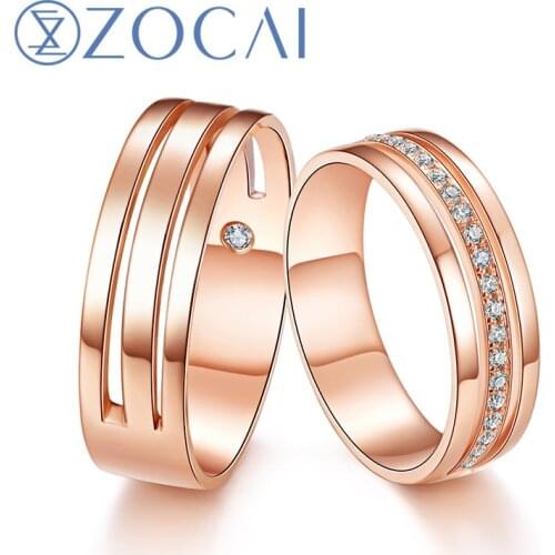 ZOCAI REAL GENUINE DIAMOND 0.17 CT CERTIFIED I-J /SI DIAMOND HIS AND HERS WEDDING BAND SETS ROUND CUT 18K ROSE GOLD Q00970AB