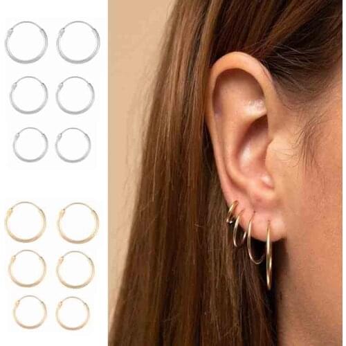 3 Pair/Set Fashion Women Girl Simple Round Circle Small Hoop Ear Stud Earring Punk Hip-hop Earrings Jewelry 3 Size Accessory