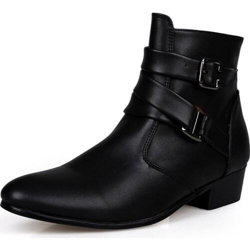 Spring Autumn Men Pointed Toe Height Increase Ankle Boots Male Fashion Leather Dress High Tops High Heels Fine Zero New Winter