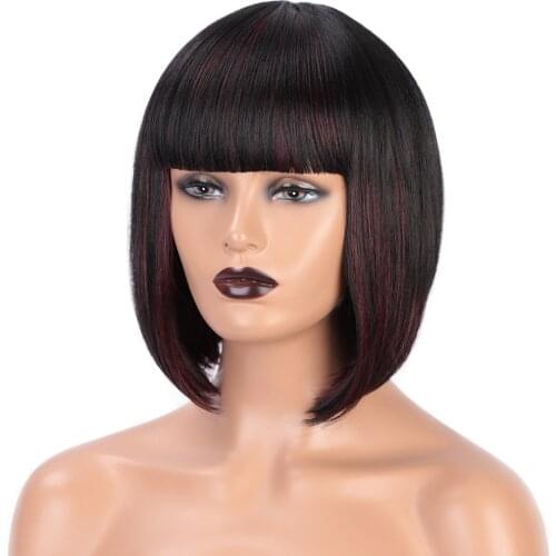 Synthetic Short Straight Red Mix Black Hair Womens Wigs With Bang Natural Bob Wigs For Women Cosplay Wigs BY171