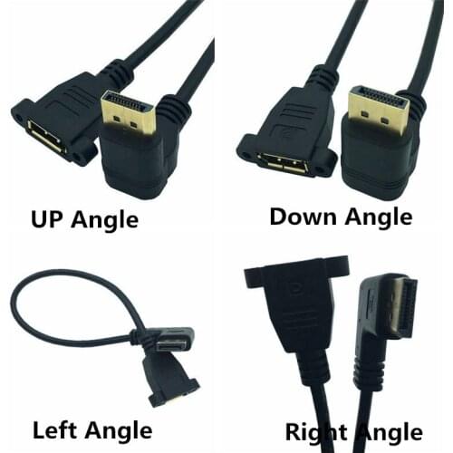 DisplayPort DP Male Up & Down & Left & Right 90 Degree Angle to Female Socket Panel Mount Extension Cable Display Port 30cm