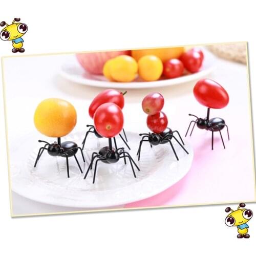 12pcs DIY Mini Cos Ant Fruit Fork Plastic Decoration Kitchen Bar Kids Dessert Forks Tableware animal food pick Ant toothpick
