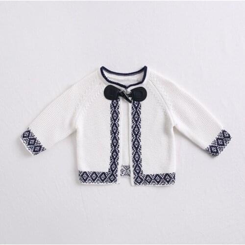 Vintage Blue and white flower knitted cardigans baby girls jackets infant boys outwear toddler clothing thick tops children