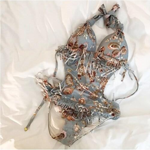 2019 New Womens One Piece Beach Swimsuit Set Sexy Fringed Blank Printing Push Up Padded Bikini Trim Thin and Gathered Swimsuit