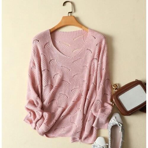 2021 Autumn New Knitted Women Sweater And Pullovers V-Neck Long-Sleeved Hollow Out Office Lady Elegant Pulls Outwear Tops