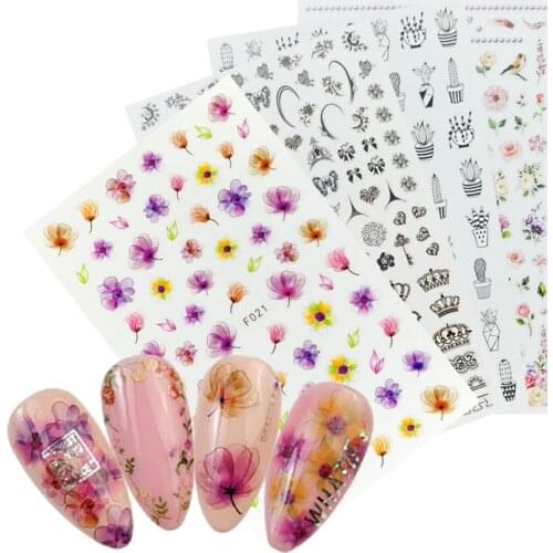 1 Sheet 3D Nail Stickers Flower Self Adhesive Small Fresh Designs Women Slider Decals for Nail Art Decorations Manicure Tips