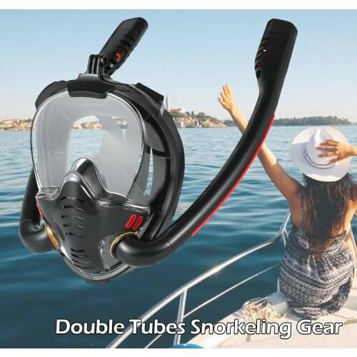 1pcs Full Face Double Tube Snorkeling Mask Silicone Full Dry Diving Mask Adult Swimming Goggles Outdoor Swimming Supplies