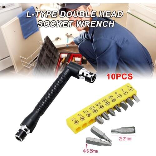 1pc Universal Head/10pcs Stickers 1/4" Adjustable Torque Hexagonal Key Wrench Set Key Ratchet Socket Hook Spanner Extension Bar3