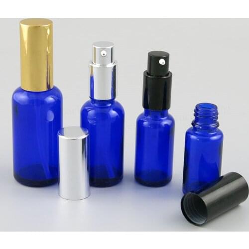 12 x Refillable 10ml 15ml 20ml 30ml 50ml 100ml Cobalt Blue Glass Cream lotion Pump Bottle 1oz 1/2oz Blue Cosmetic Containers