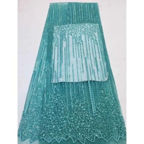 2020 French Tulle Net Lace African Guipure Lace Fabric With Embroidery Mesh Tulle Teal Cord Sequins Lace Fabric Dress ZX3176