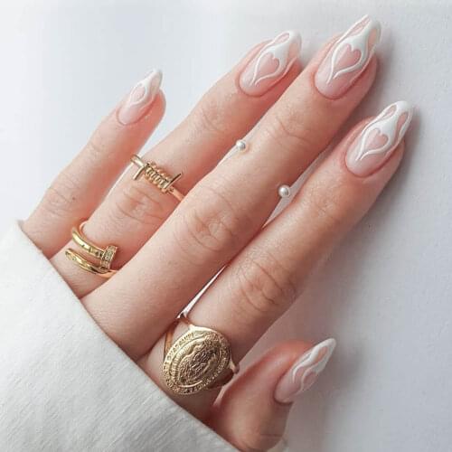 24Pcs French Tips Ballerina Fake Nails Press On Nails False Nails Glossy Artificial Nails With Adhesive Tapes