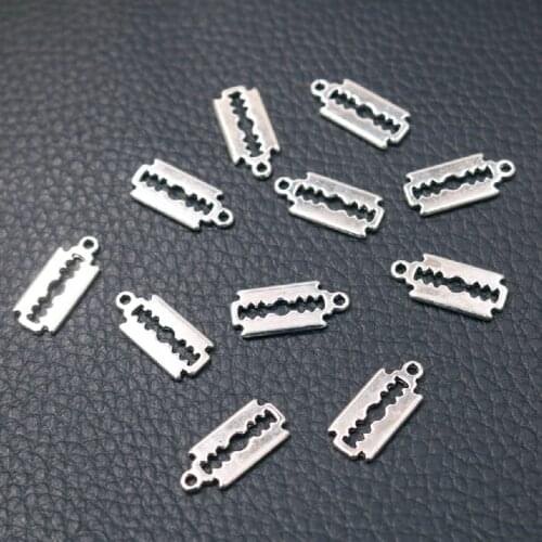 40pcs Silver Plated Mini Razor Blades Pendant Hip Hop Bracelet Earrings Metal Accessories DIY Charms For Jewelry Crafts Findings