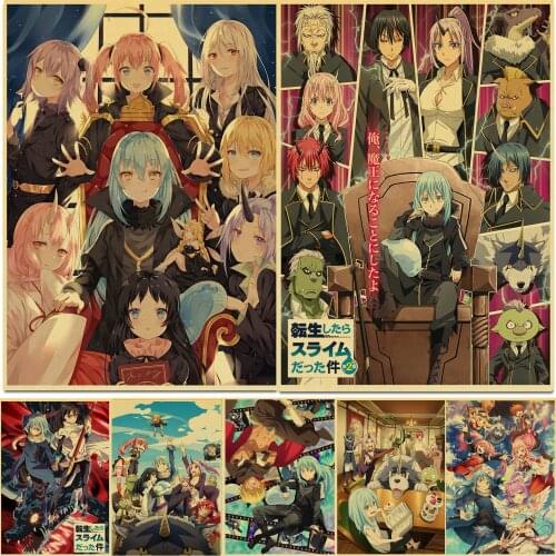 Anime Tensei Shitara Slime Datta Ken Retro Kraft Paper Poster For Living Room Bar Decoration Stickers Wall Painting