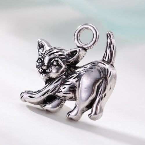 Antique Silver Animal Cat Charms