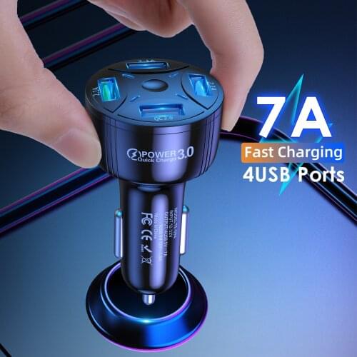 Car Charger Quick Charge USB Charger 4 Ports Fast Charger Mobile Phone Charger QC 3.0 4.0 for Samsung Xiaomi iPhone USB Adapter