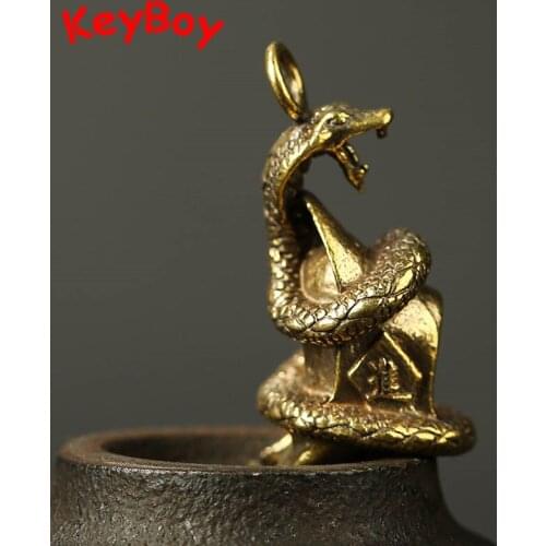 Pure Copper Car Keychain Hanging Pendants Brass Snake Ingot Figurines Keyring Oranments Lucky Feng Shui Key Chain Decorations