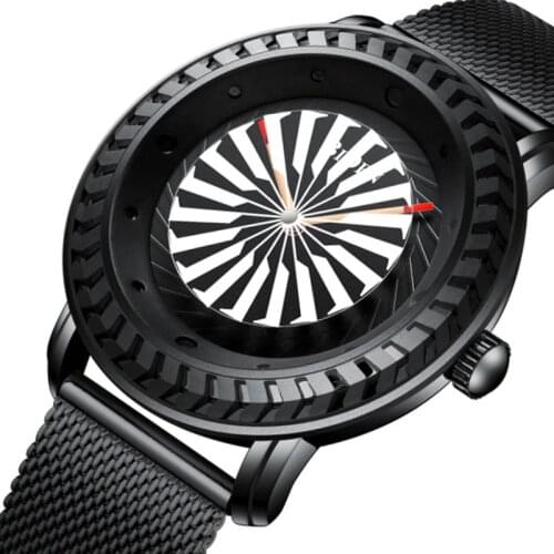 Creative Unique Men Watch Rotating Dial Turntable Bezel Quartz Watch Full Black Casual Male Montre Wristwatch Relogio Masculino