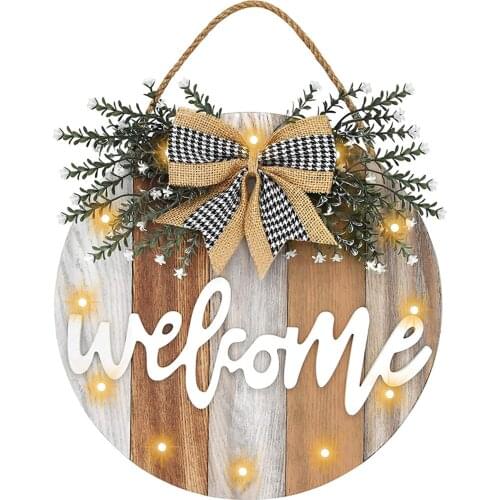 Decorative Pendant Letter Patterns Hanging Ornament Welcome Board with LED Lamp For Home Shops