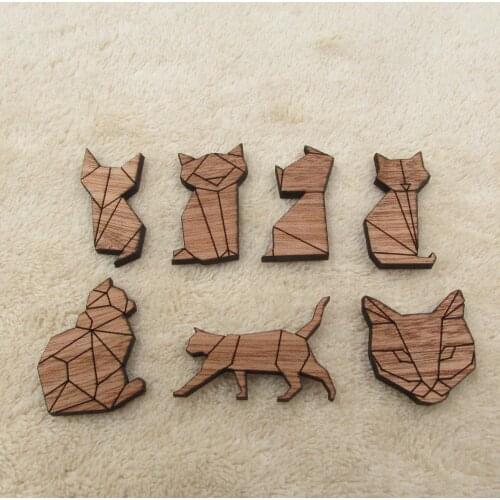 Wooden Animals Cat Charm Jewelry Findings Making Unfinished Blank Solid Wood For DIY Brooch Earrings Charms