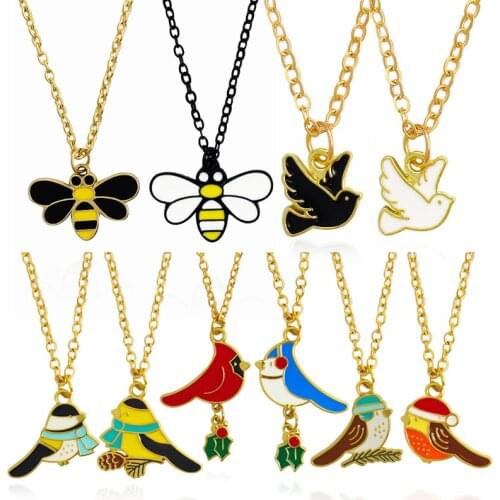 Bird Bee Enamel Necklace Animal Hummingbird Pigeon Magpie Crow Clavicle Chain Swallow Birds Pendants Necklaces collares Jewelry