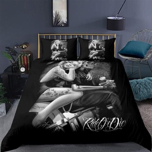 Fashion Sexy 3D Marilyn Monroe Duvet Cover Bedding Sets Queen Size Bedspread No Sheet Bedclothes Pillowcase Black Home Textiles