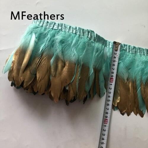4 Yard Natural Feather Ribbon Mint Green Dyed High Quality Silver Paint Goose Feathers Trims Fringes Christmas Decoration Strips