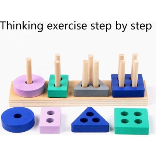 Mini Wooden Montessori Toy Building Blocks Early Learning Educational Toys Color Shape Match Cognition Kids Toy for Boys Girls