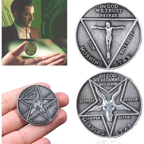 Cosplay Coin TV Show Fans Lucifer Morningstar Satanic Pentecost Commemorative Coin Badge Halloween Metal Accessories Prop Coin