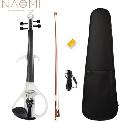 NAOMI 4/4 White Electric Violin Set Ebony Fittings Tailpiece Fingerboard Chin Rest w/ Bow+Rosin+Audio Cable+Headphone