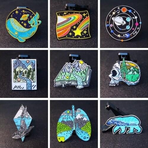 Space Mountain Patch Outdoor Iron On Embroidery Patches On Clothes Camping Stickers Natural Exploration Applique Stripes Badge