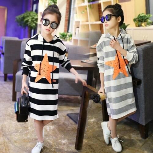 Girls Hooded Sweatshirt Dress 2020 Spring Autumn Long Sleeve Dresses Knee Length Kids Hoodies 4 5 6 8 10 12 14 Children Clothing