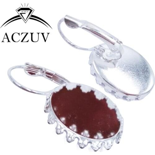 Silver Plated 200pcs 13x18mm Crown Oval Cabochon Setting French Leverback Earrings Jewelry Bezel Blank Earring Base CLE002
