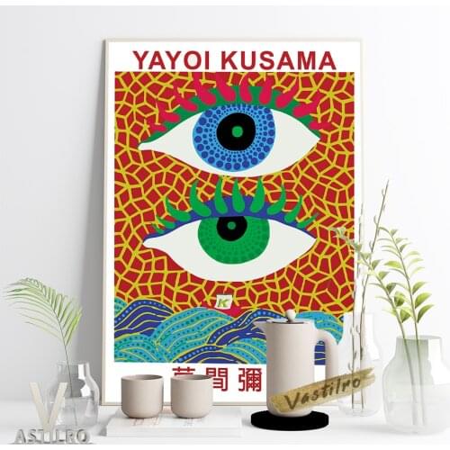 Yayoi Kusama Exhibition Museum Canvas Painting On The Ocean Print Art Retro Poster Abstract Eyes Illustration Vintage Home Decor