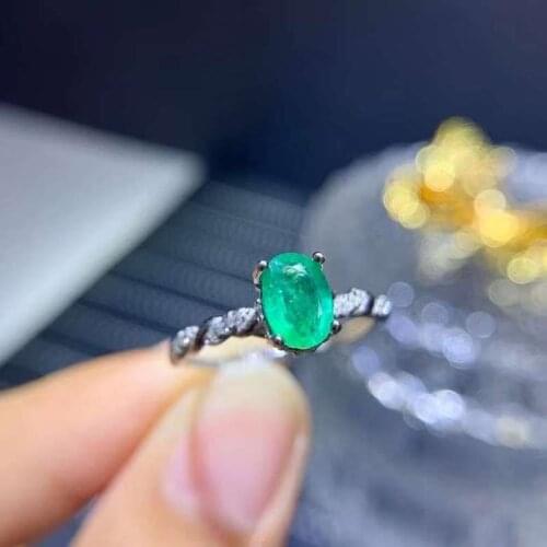 Luxurious Big Natural Emerald Ring S925 Silver Natural Emerald Ring Girl Womens Party Gift Jewelry