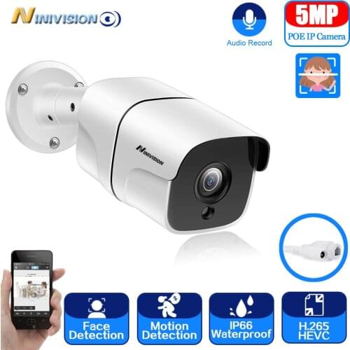 NINIVISION H.265 5MP Security Network IP Camera Metal Waterproof IP66 48V POE ONVIF CCTV Surveillance Bullet POE IP Camera