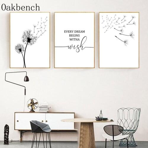 Nordic Poster Abstact Line Art Prints Dandelion Canvas Print Painting Black White Painting Minimalist Wall Pictures Home Decor