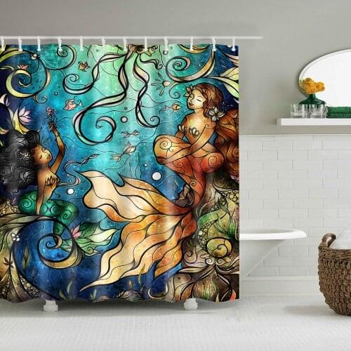 Creative digital printing Mermaid shower curtain Prevent mold Bathroom Eco-friendly Waterproof curtain with plastic hook TZ721F