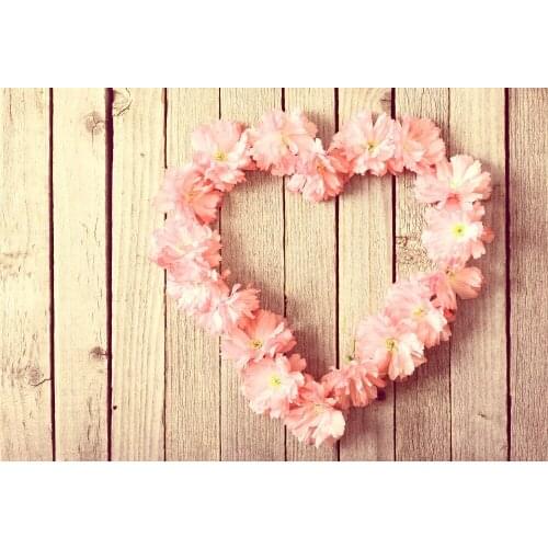 VinylBDS 10x10ft Wood Backgrounds For Photo Studio Pink Heart Flower Backdrops For Photographers Children Party Photo Backdrop