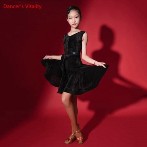 Latin Dance Skirt Child Temperament V-neck Dress Practice Clothes New Summer Girl Professional Competition Performance Clothing