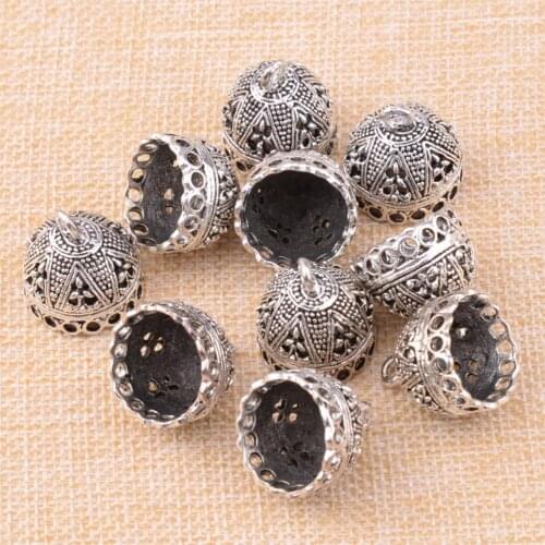 10pcs Antique Silver Bell Shape DIY Findings Tassel End Caps Beads Stopper Jewelry Making Connector Charms Pendants